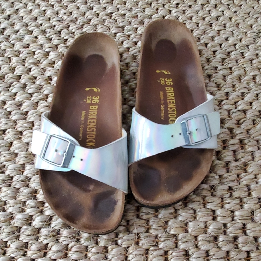Birkenstock Silver Metallic Slides